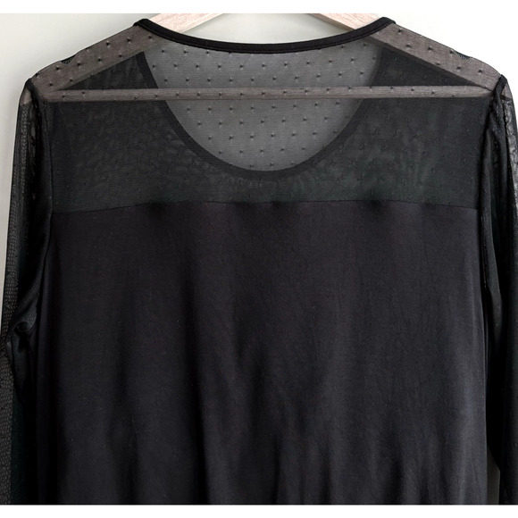 Amoena Black Sheer Mesh Dot Sweetheart Built In Bra Long Sleeve Blouse Top L - Picture 9 of 16